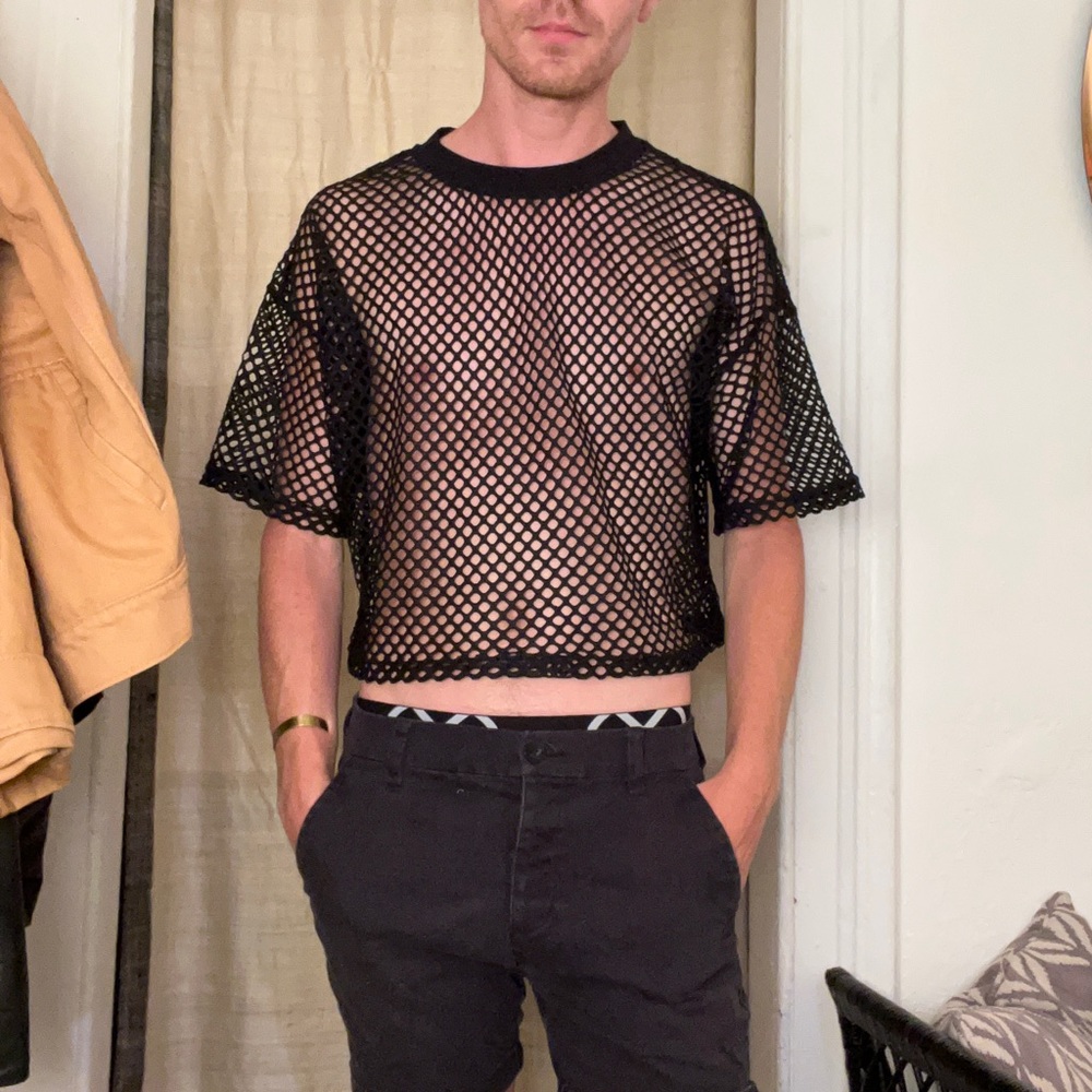 Black open knit crop top
